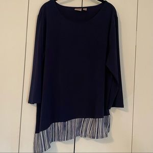 Chico’s Easywear navy asymmetrical top. Size 3 (XL). NWOT